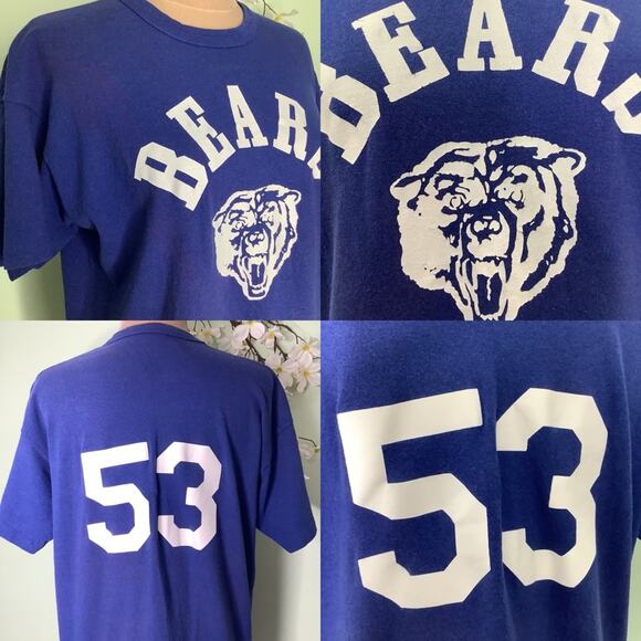 Vintage Russell Athletic T Shirt Jersey Bears #53 70’s 80’s Royal Blue Ringer - Picture 9 of 16